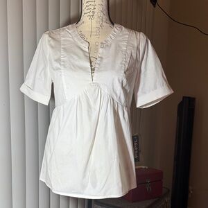 ModCloth White V-Notch Peasant Short-Sleeve Top